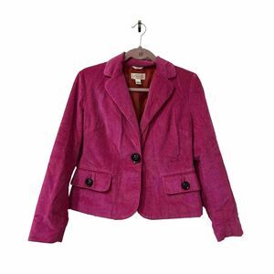 Talbots Vintage Womens Size 2 Hot Pink Corduroy One Button Blazer Barbie 90s